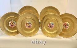 6 Royal Worcester Service Plates, Chargers, 24 Kt. Gold, Artist Signed