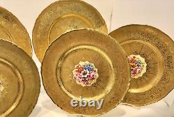 6 Royal Worcester Service Plates, Chargers, 24 Kt. Gold, Artist Signed