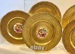 6 Royal Worcester Service Plates, Chargers, 24 Kt. Gold, Artist Signed