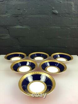6 x Rare Royal Worcester Coronet Cobalt Blue Fruit Bowls 14 cm Wide Set