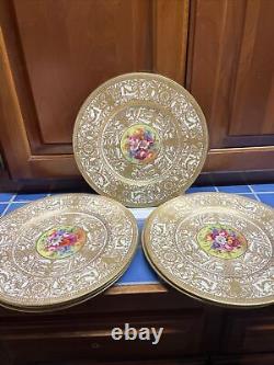 6x signed E Barker Royal Worcester Marshall Field Gold Service Plates chargers