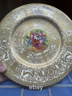 6x signed E Barker Royal Worcester Marshall Field Gold Service Plates chargers