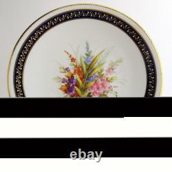 7954 by Royal Worcester C1877 Set 12 Dessert Plates Hand Painted Jeweled Cobalt