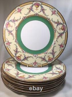 (8) 1927 Royal Worcester'Rosemary' Yellow Green Band 10.5 DINNER PLATES c2931