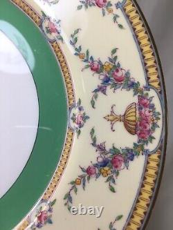 (8) 1927 Royal Worcester'Rosemary' Yellow Green Band 10.5 DINNER PLATES c2931