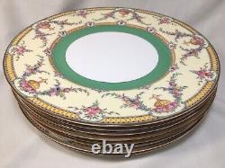 (8) 1927 Royal Worcester'Rosemary' Yellow Green Band 10.5 DINNER PLATES c2931