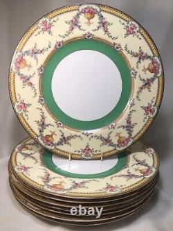 (8) 1927 Royal Worcester'Rosemary' Yellow Green Band 10.5 DINNER PLATES c2931
