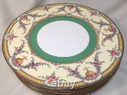 (8) 1927 Royal Worcester'Rosemary' Yellow Green Band 10.5 DINNER PLATES c2931