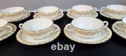 8 Cream Soup & Saucer Sets Royal Worcester Cromwell Pattern Hand Painted Roses