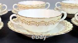 8 Cream Soup & Saucer Sets Royal Worcester Cromwell Pattern Hand Painted Roses