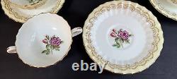 8 Cream Soup & Saucer Sets Royal Worcester Cromwell Pattern Hand Painted Roses