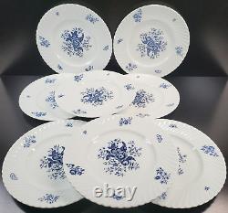 (8) Royal Worcester Blue Sprays Dinner Plates Set Floral White Swirl England Lot