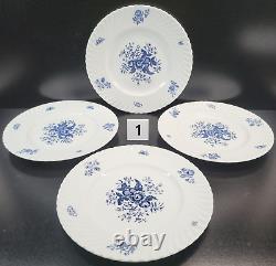 (8) Royal Worcester Blue Sprays Dinner Plates Set Floral White Swirl England Lot