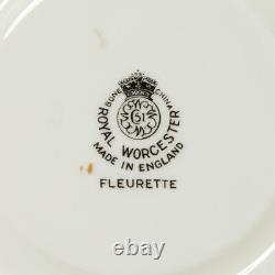 8 pc set Vtg Royal Worcester Fleurette 4 Soup Bowls & 4 Plates Spring Floral B