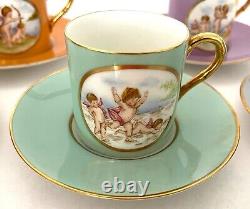 8 set Royal Worcester Demitasse Cups + Saucers with Cupids Cherubs circa 1936