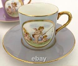 8 set Royal Worcester Demitasse Cups + Saucers with Cupids Cherubs circa 1936