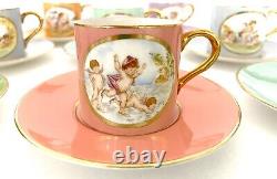 8 set Royal Worcester Demitasse Cups + Saucers with Cupids Cherubs circa 1936