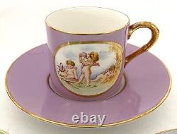 8 set Royal Worcester Demitasse Cups + Saucers with Cupids Cherubs circa 1936