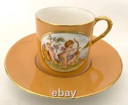 8 set Royal Worcester Demitasse Cups + Saucers with Cupids Cherubs circa 1936