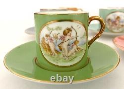 8 set Royal Worcester Demitasse Cups + Saucers with Cupids Cherubs circa 1936