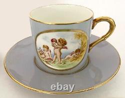 8 set Royal Worcester Demitasse Cups + Saucers with Cupids Cherubs circa 1936