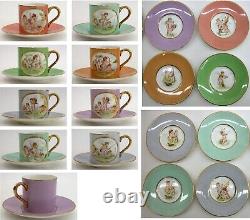 8 set Royal Worcester Demitasse Cups + Saucers with Cupids Cherubs circa 1936