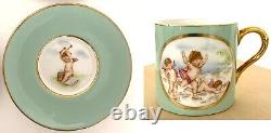 8 set Royal Worcester Demitasse Cups + Saucers with Cupids Cherubs circa 1936