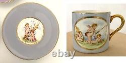 8 set Royal Worcester Demitasse Cups + Saucers with Cupids Cherubs circa 1936