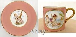 8 set Royal Worcester Demitasse Cups + Saucers with Cupids Cherubs circa 1936