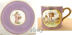 8 set Royal Worcester Demitasse Cups + Saucers with Cupids Cherubs circa 1936