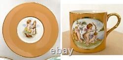 8 set Royal Worcester Demitasse Cups + Saucers with Cupids Cherubs circa 1936