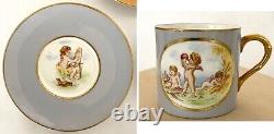 8 set Royal Worcester Demitasse Cups + Saucers with Cupids Cherubs circa 1936