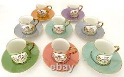 8 set Royal Worcester Demitasse Cups + Saucers with Cupids Cherubs circa 1936