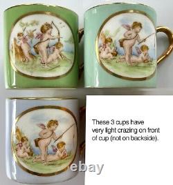 8 set Royal Worcester Demitasse Cups + Saucers with Cupids Cherubs circa 1936