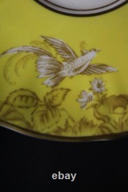 8pc Royal Worcester AVESBURY Variation Yellow & Tan BIRDS Cream Soup Bowls Set