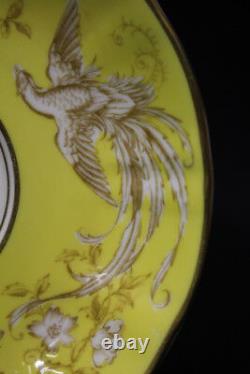 8pc Royal Worcester AVESBURY Variation Yellow & Tan BIRDS Cream Soup Bowls Set