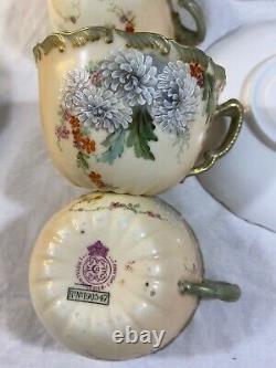 Antiq Worcester 6set Tea Cup & Saucer/Dessert Plate Floral Hand Painted Mum 1880