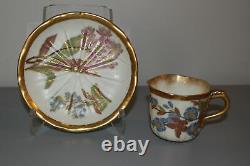 Antique 1887/88 Royal Worcester Blush Ivory Porcelain Demitasse Cup & Saucer Set