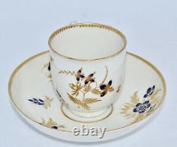 Antique 18th Century DR WALL Worcester Tea Cup & Saucer Set Flowers w Gilt