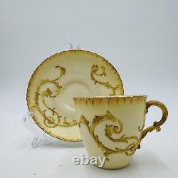 Antique 19th Royal Worcester Hand Painted Tea Cup & Saucer #1564 Embossed Gilt