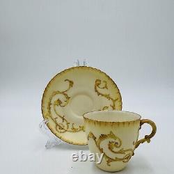 Antique 19th Royal Worcester Hand Painted Tea Cup & Saucer #1564 Embossed Gilt