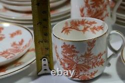 Antique China Tea Set Worcester Grainger Co Red Butterfly Floral Pattern 27 Pcs