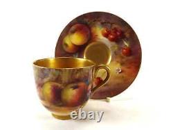 Antique Coffee Cup & Saucer By Royal Worcester Dating 1912/fruit Painted /signed