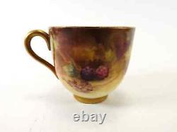 Antique Coffee Cup & Saucer By Royal Worcester Dating 1912/fruit Painted /signed