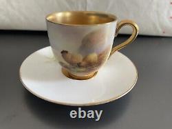 Antique Demitasse Royal Worcester Hand Painted Sheeps Signed Very Fine Cup & S