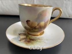 Antique Demitasse Royal Worcester Hand Painted Sheeps Signed Very Fine Cup & S