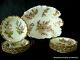 Antique English Royal Worcester HP Gilt Floral Porcelain Dessert Set Plates 19 C