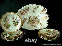 Antique English Royal Worcester HP Gilt Floral Porcelain Dessert Set Plates 19 C