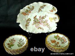 Antique English Royal Worcester HP Gilt Floral Porcelain Dessert Set Plates 19 C