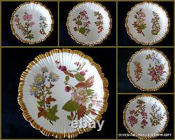 Antique English Royal Worcester HP Gilt Floral Porcelain Dessert Set Plates 19 C